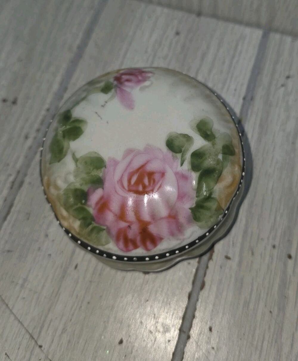 Vintage Antique Nippon Hand Painted Roses Porcelain Trinket Box Japan Heritage